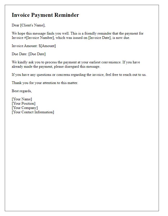 Letter template of invoice payment reminder