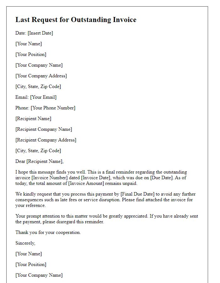 Letter template of last request for outstanding invoice