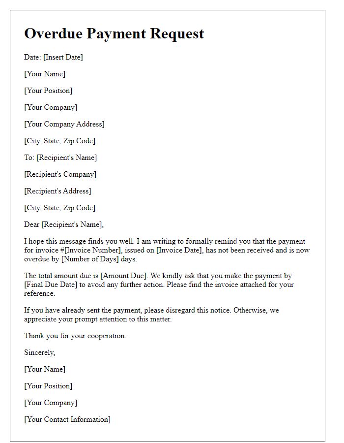 Letter template of terminal request for overdue payment