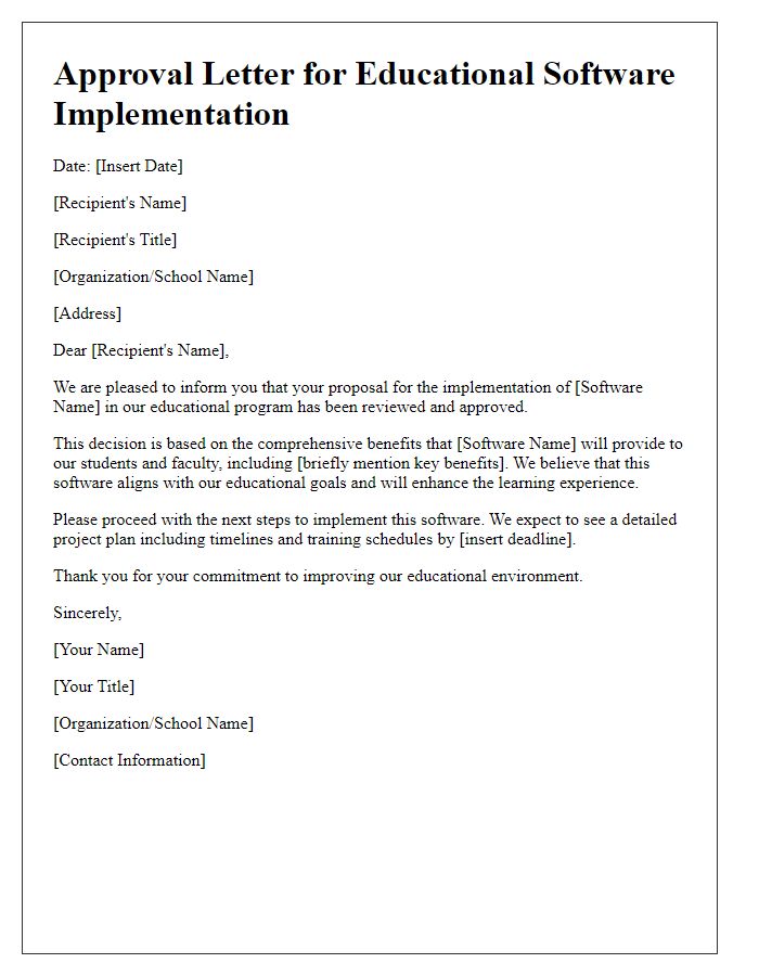 Letter template of approval for educational software implementation