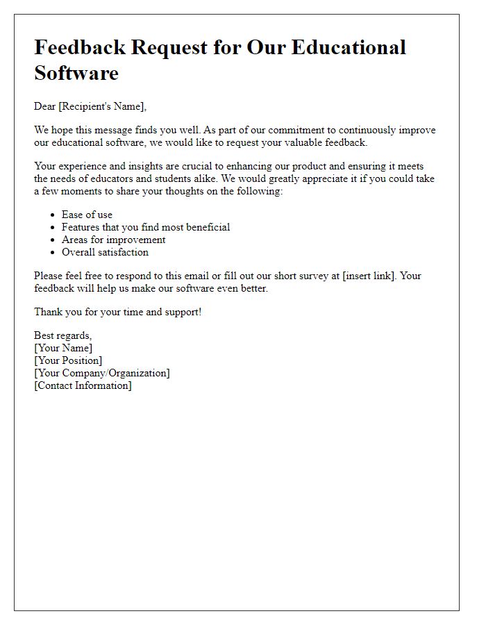 Letter template of feedback request for educational software