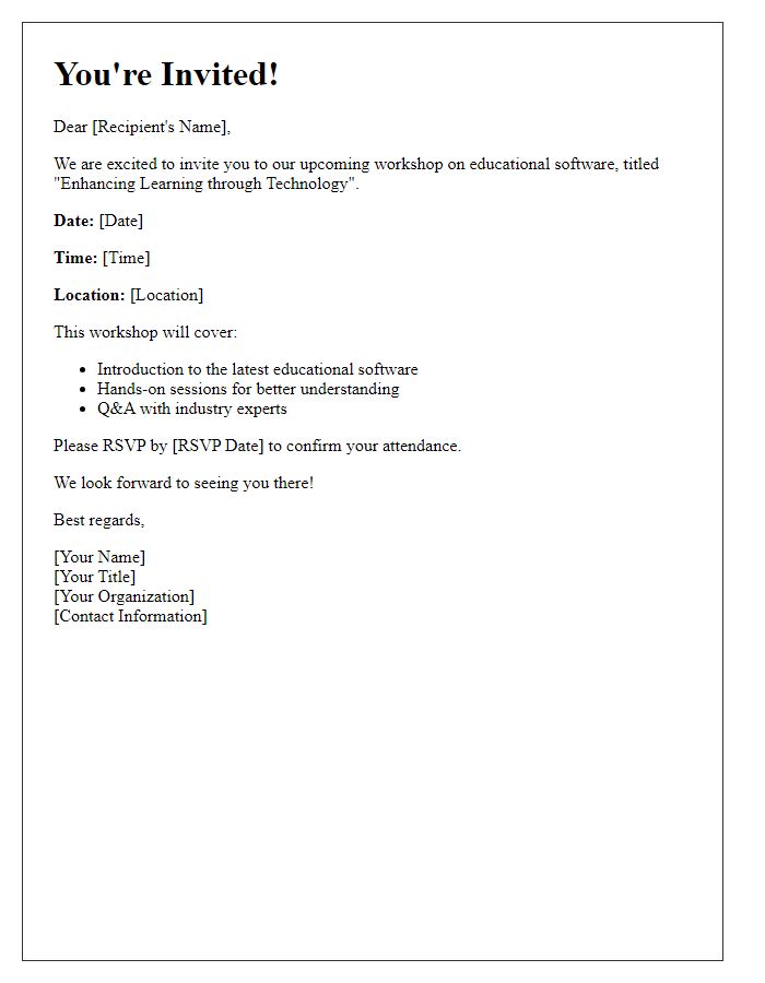 Letter template of invitation to a workshop on educational software