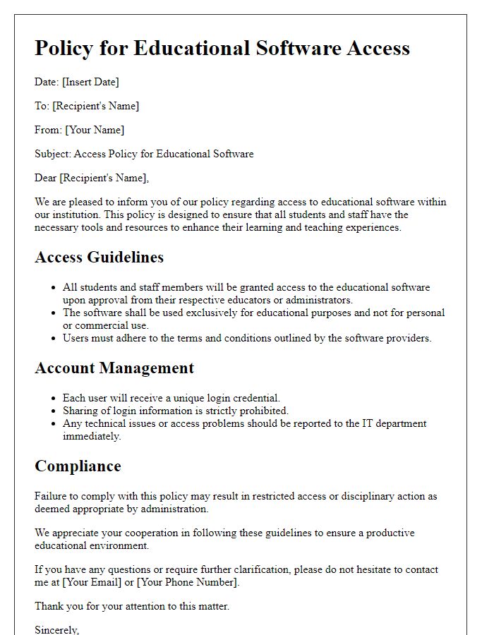 Letter template of policy for educational software access