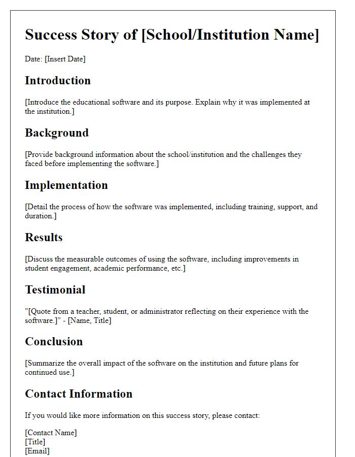 Letter template of success stories related to educational software