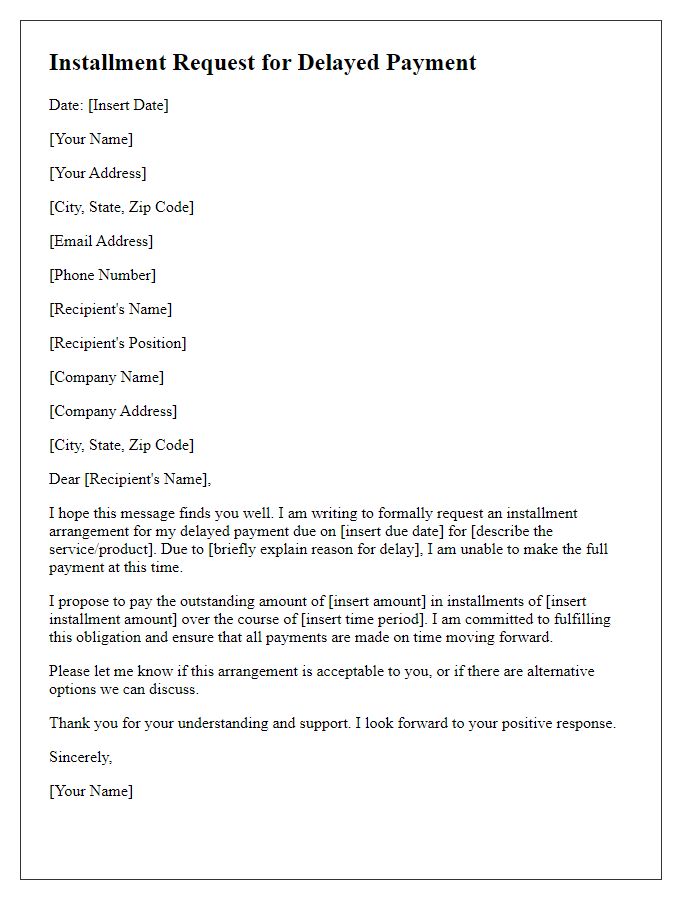 Letter template of installment request for delayed payment.