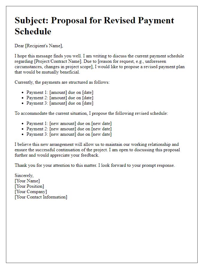 Letter template of negotiation for revised payment schedule.