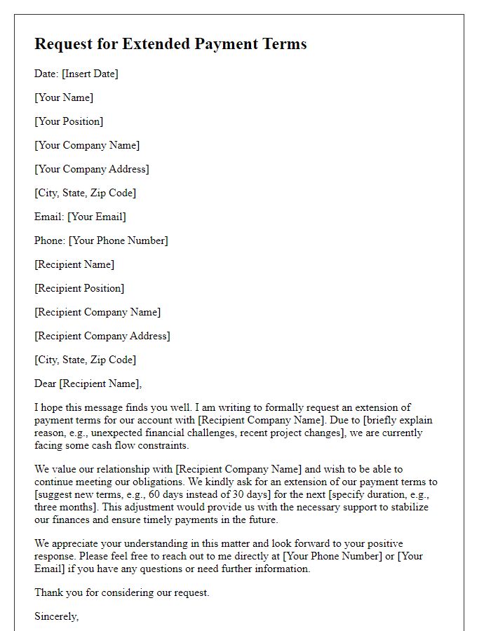 Letter template of request for extended payment terms on account.