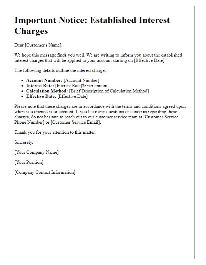 Letter template of Alert for Established Interest Charges