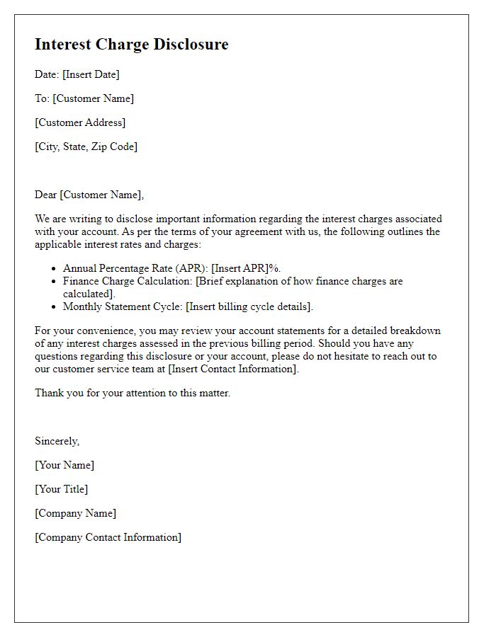 Letter template of Interest Charge Disclosure