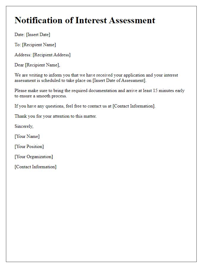 Letter template of Notification of Interest Assessment