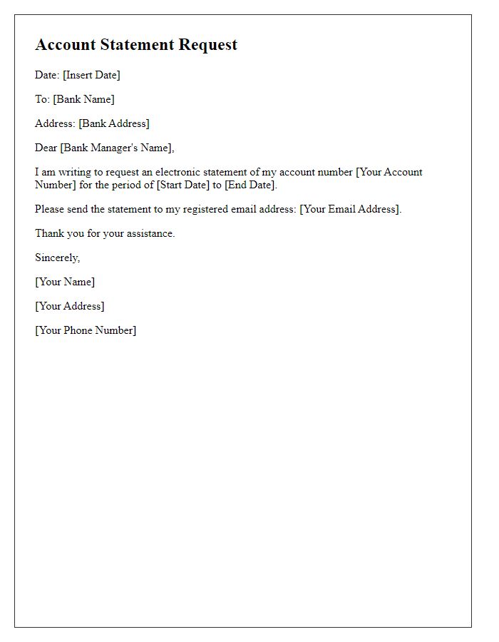 Letter template of electronic account statement request