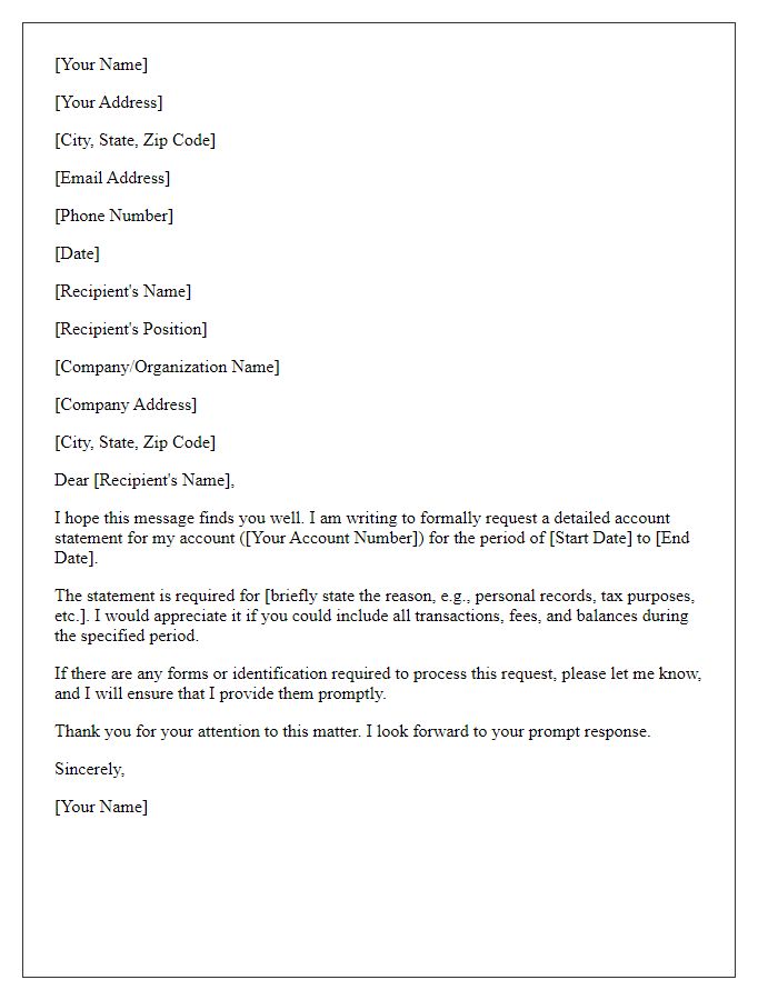 Letter template of request for detailed account statement
