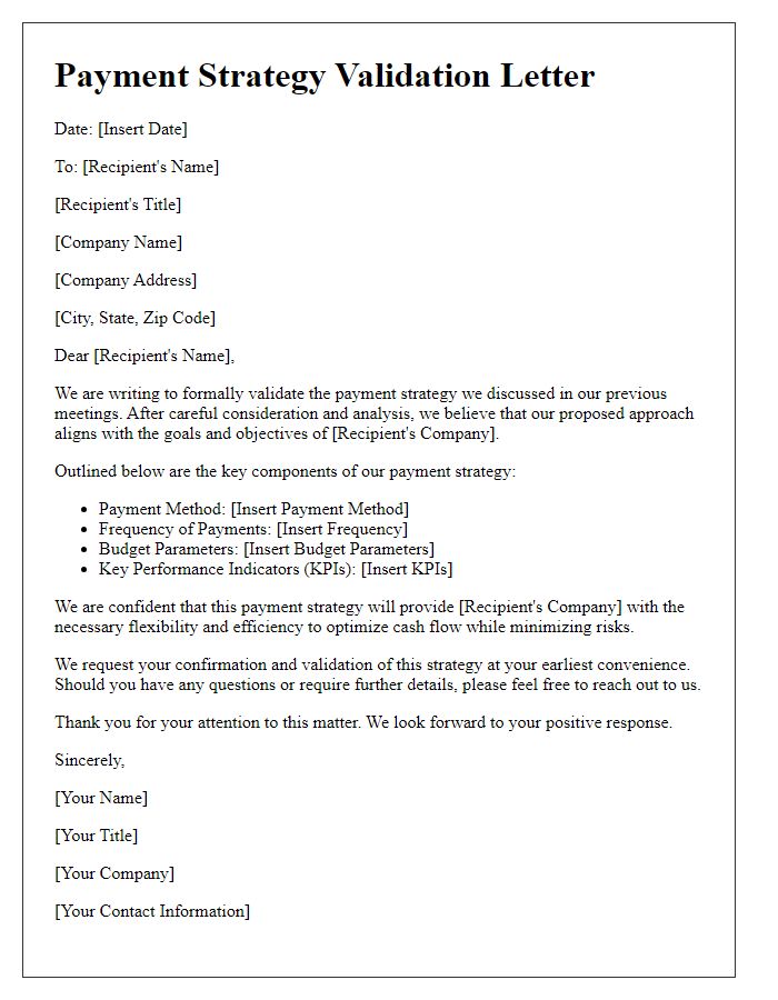 Letter template of payment strategy validation