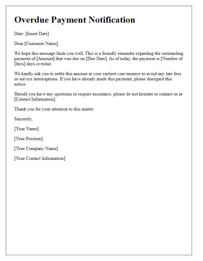 Letter template of overdue payment notification
