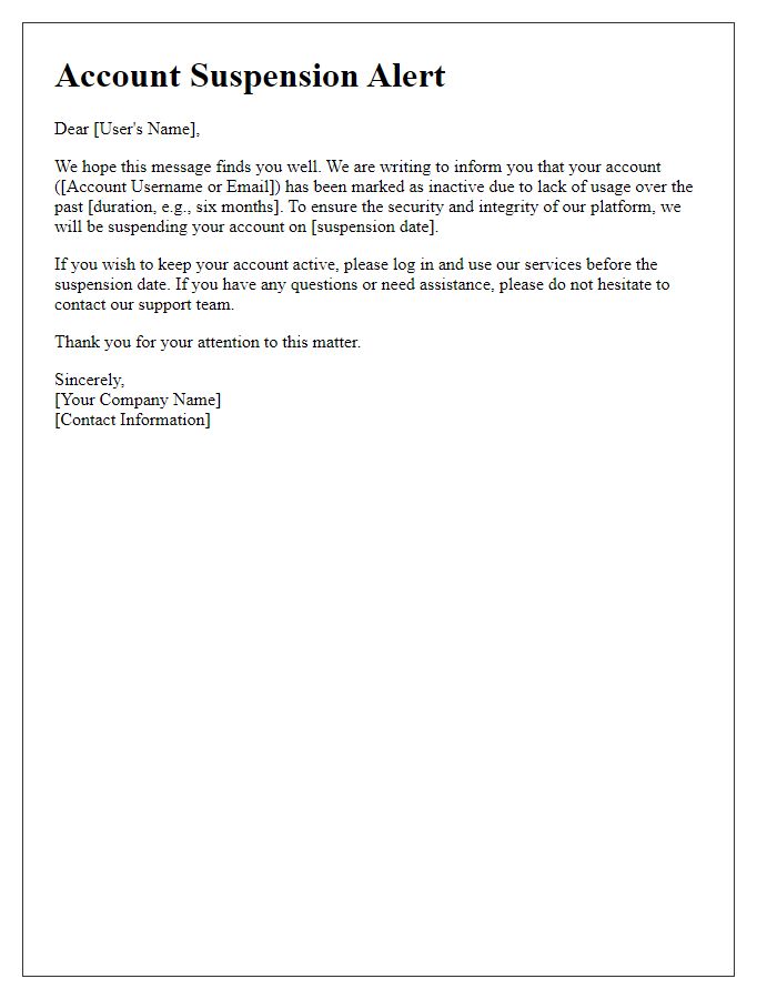 Letter template of Account Suspension Alert for Inactive Users