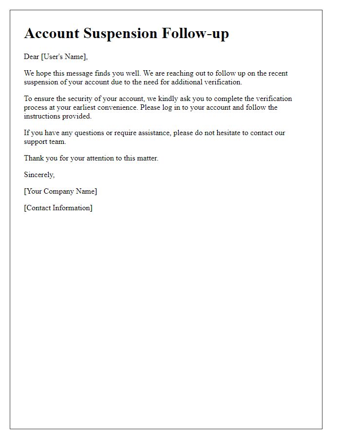 Letter template of Account Suspension Follow-up for User Verification