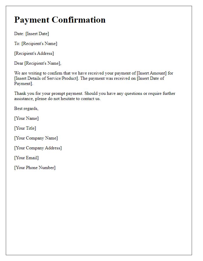 Letter template of Confirmation for Received Payment