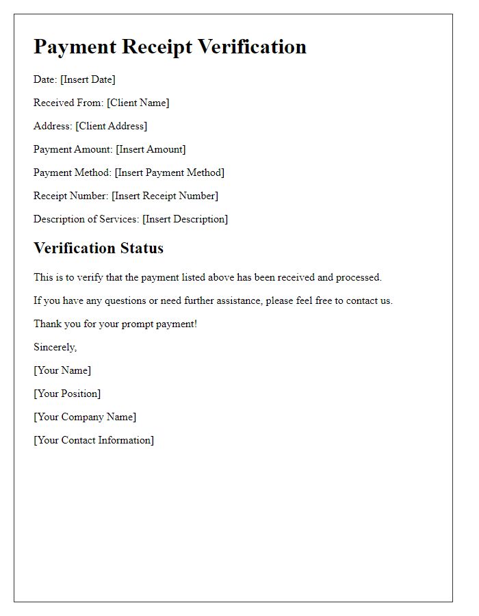 Letter template of Payment Receipt Verification