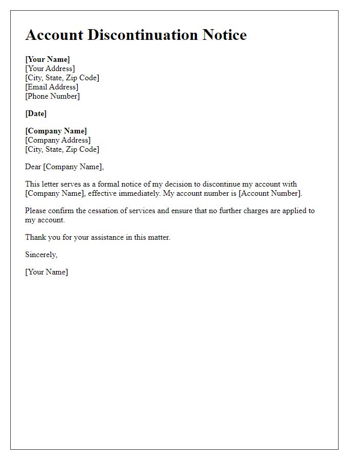 Letter template of account discontinuation notice