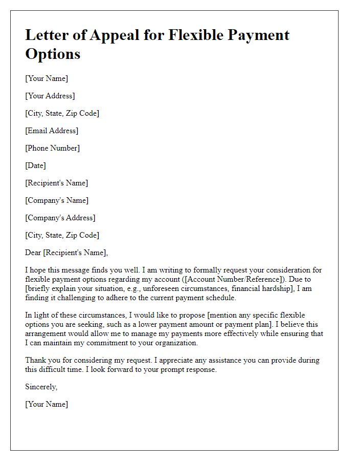 Letter template of appeal for flexible payment options