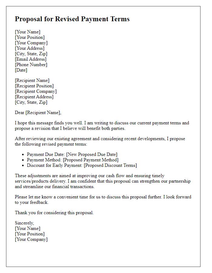 Letter template of proposal for revised payment terms