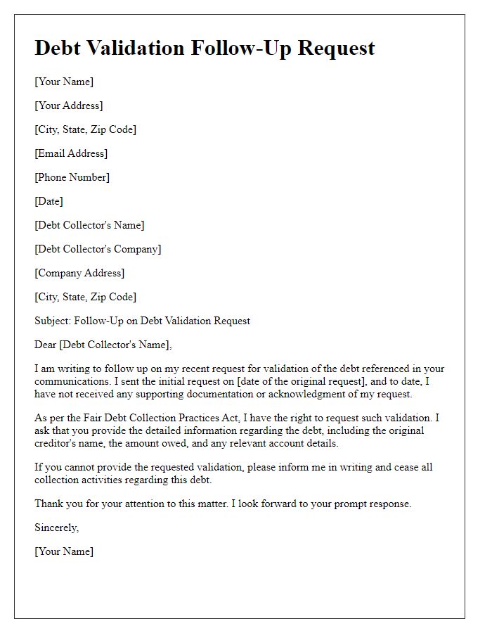 Letter template of debt validation follow-up request