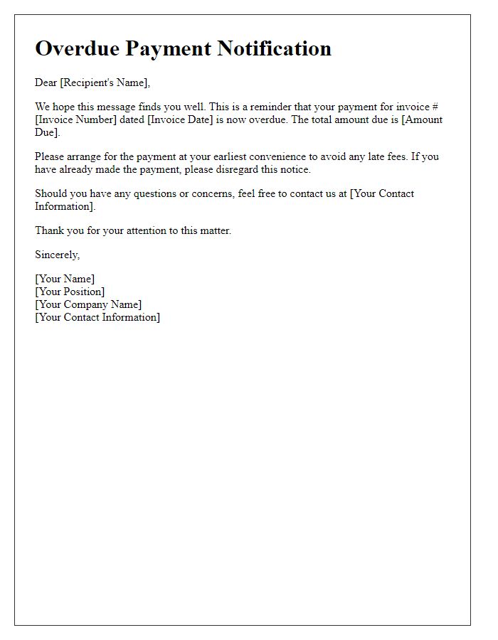 Letter template of overdue payment notification