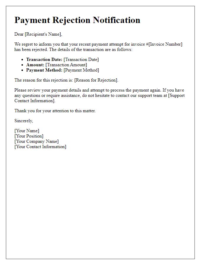 Letter template of payment rejection notification