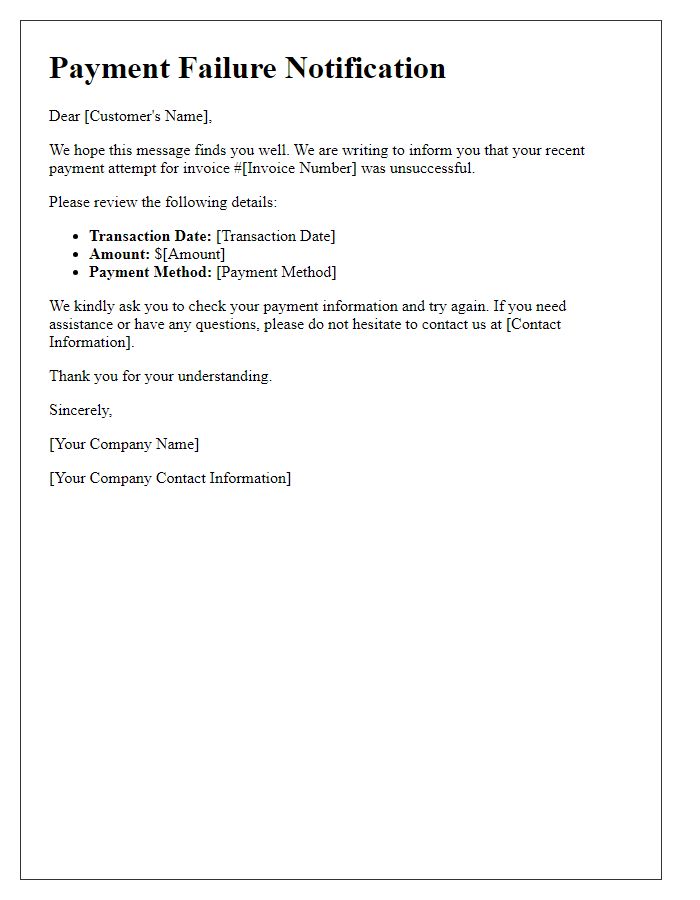 Letter template of unsuccessful payment communication