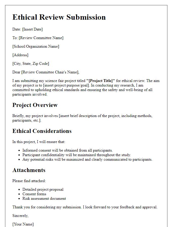 Letter template of science fair project ethical review submission