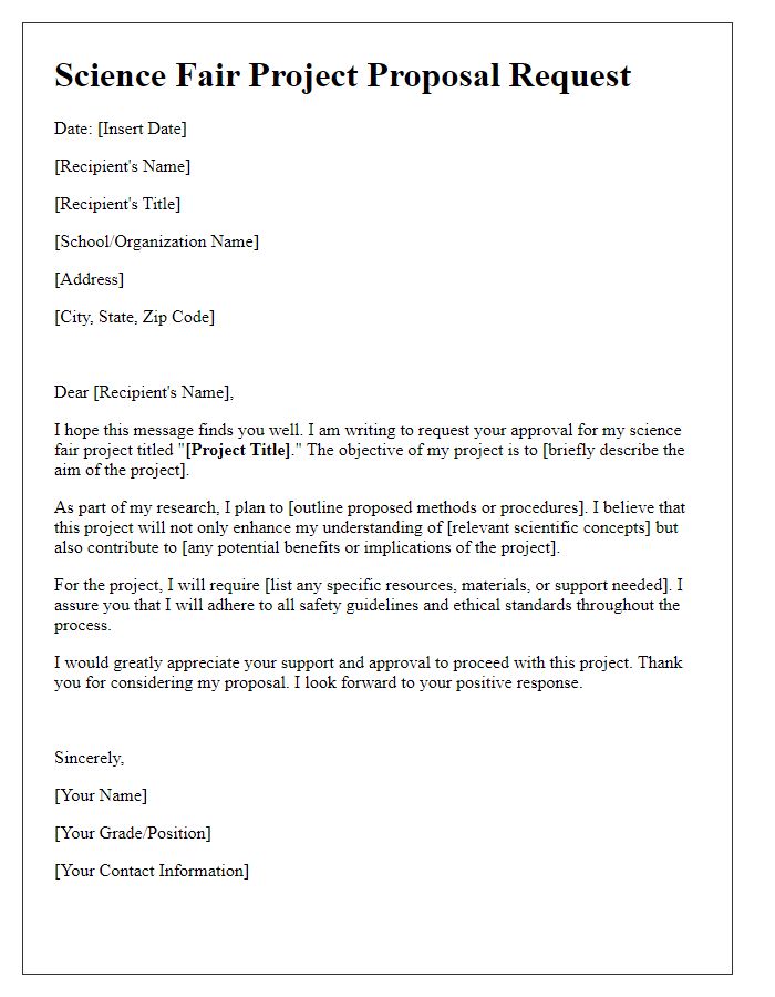 Letter template of science fair project proposal request