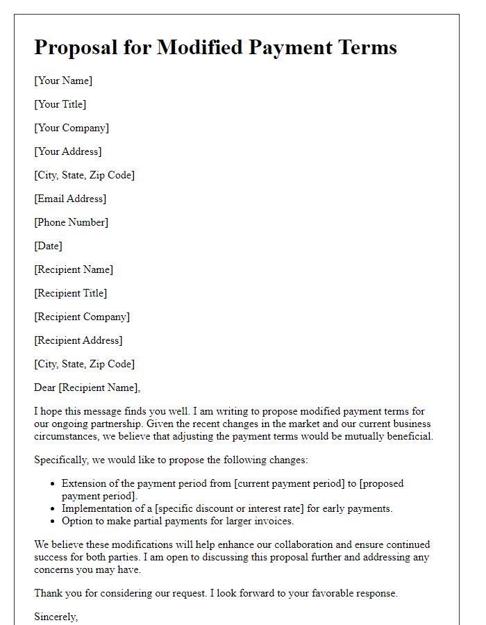 Letter template of proposal for modified payment terms