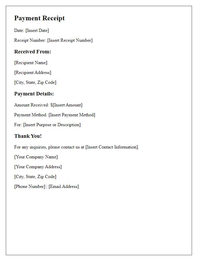 Letter template of monthly payment receipt