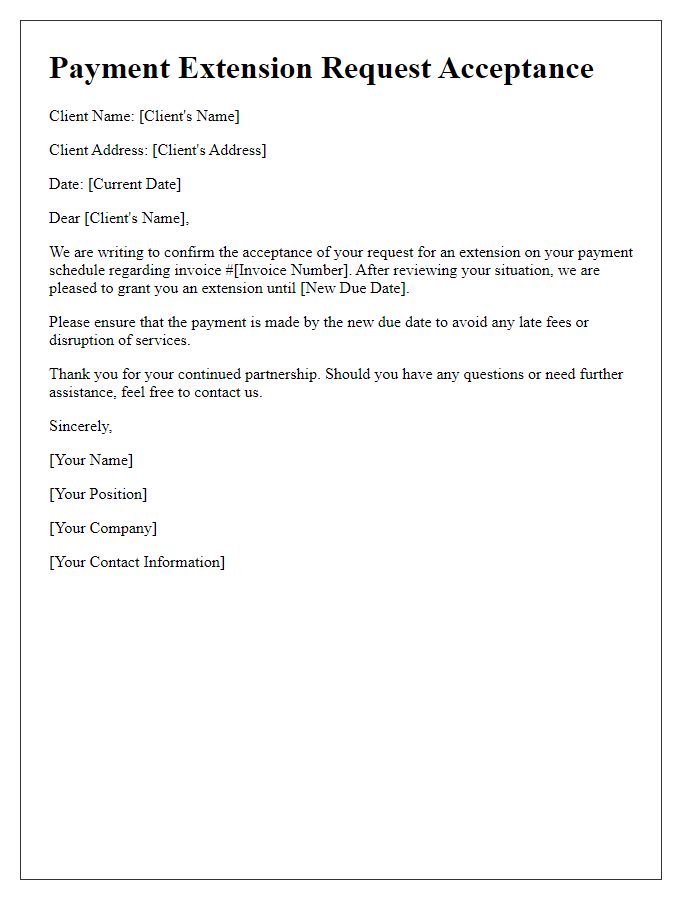 Letter template of Client Payment Extension Request Acceptance