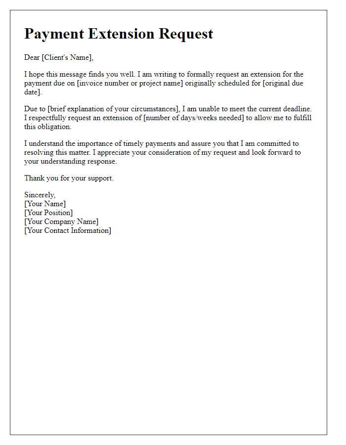 Letter template of Payment Extension Request for Client Support