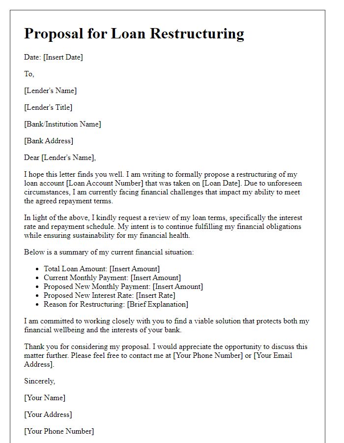 Letter template of proposal for loan restructuring