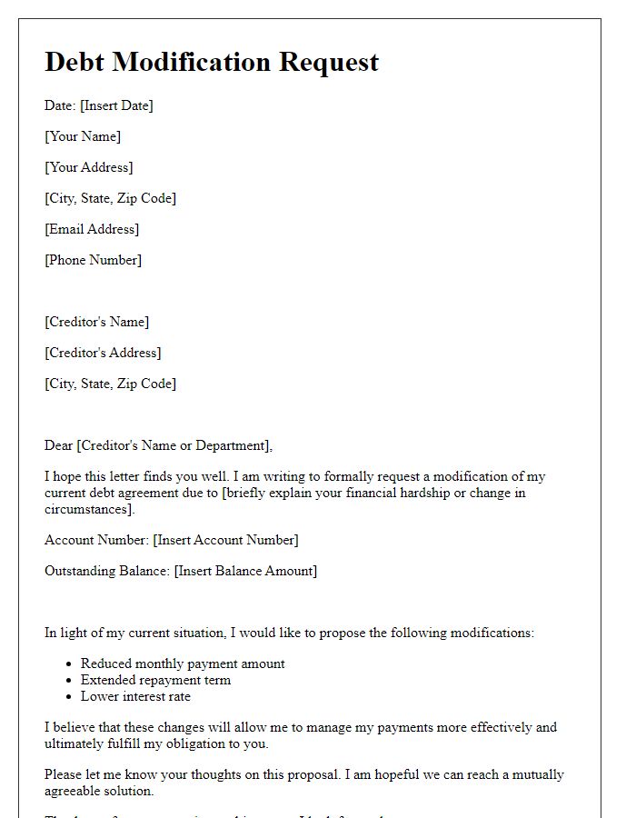 Letter template of request for debt modification agreement