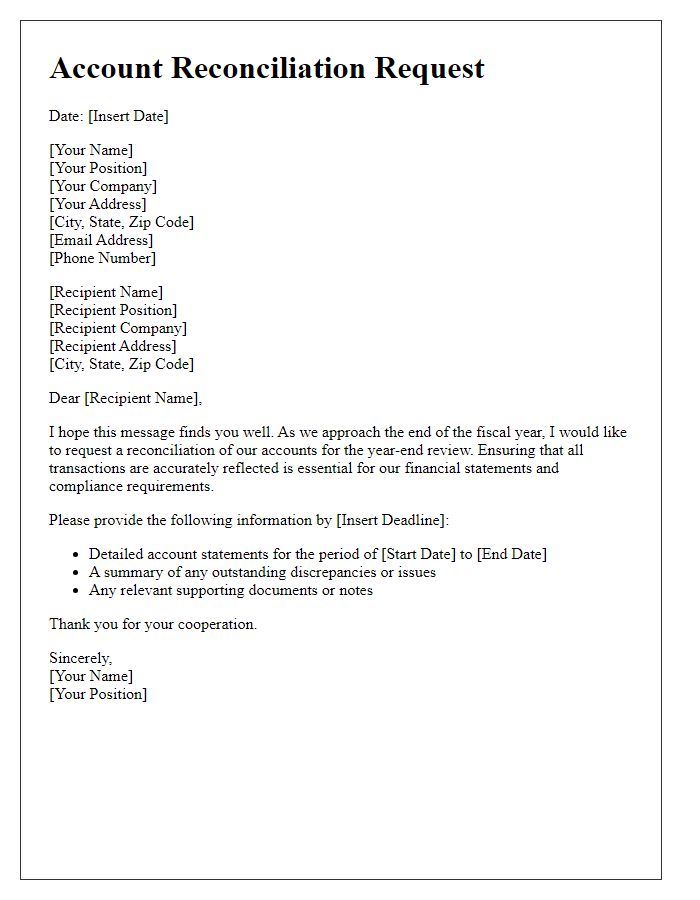 Letter template of account reconciliation request for year-end review.