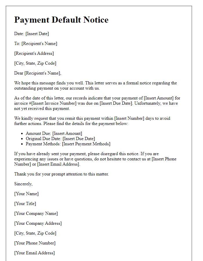 Letter template of payment default correspondence for receivable accounts.