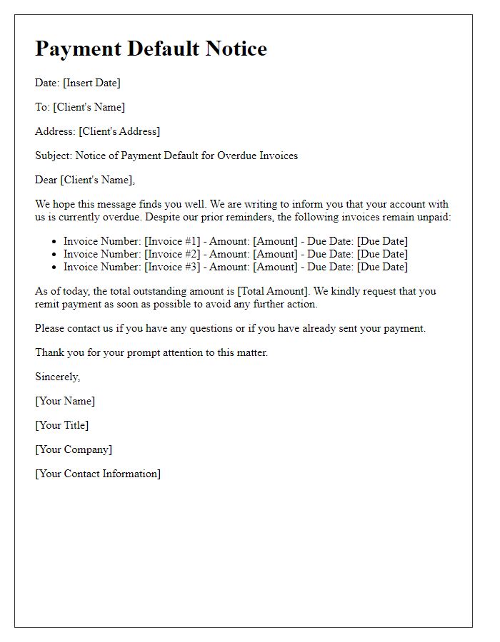 Letter template of payment default notice for overdue invoices.