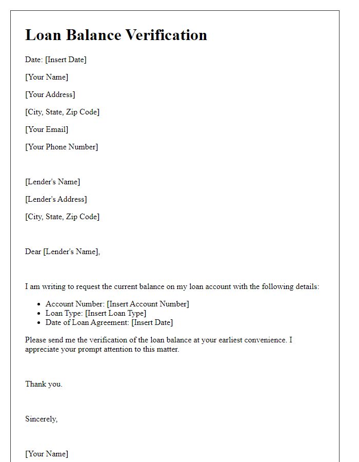 Letter template of loan balance verification