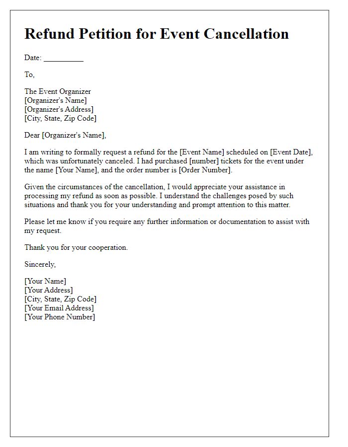 Letter template of refund petition for event cancellation