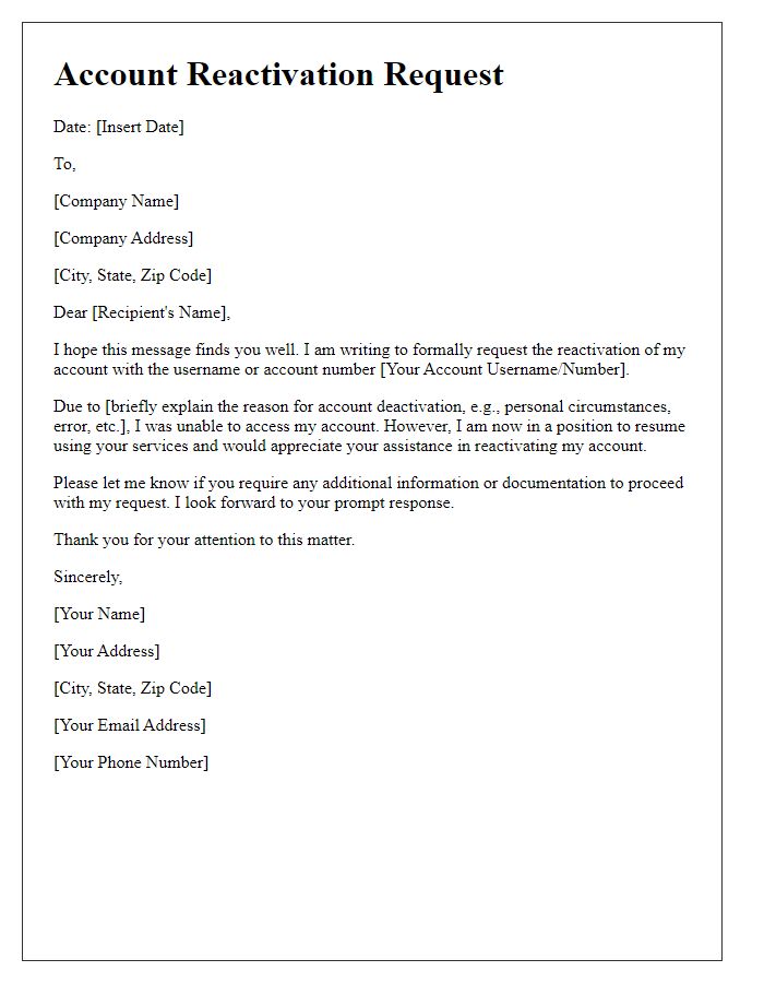 Letter template of account reactivation application