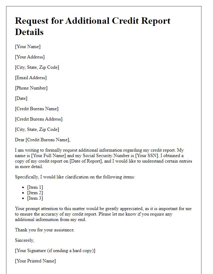 Letter template of request for additional credit report details