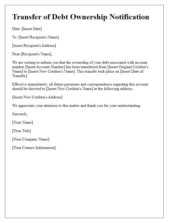 Letter template of disclosure for transferred debt ownership