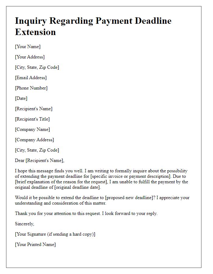 Letter template of inquiry regarding payment deadline extension