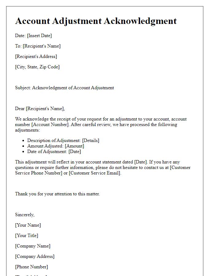 Letter template of account adjustment acknowledgment.