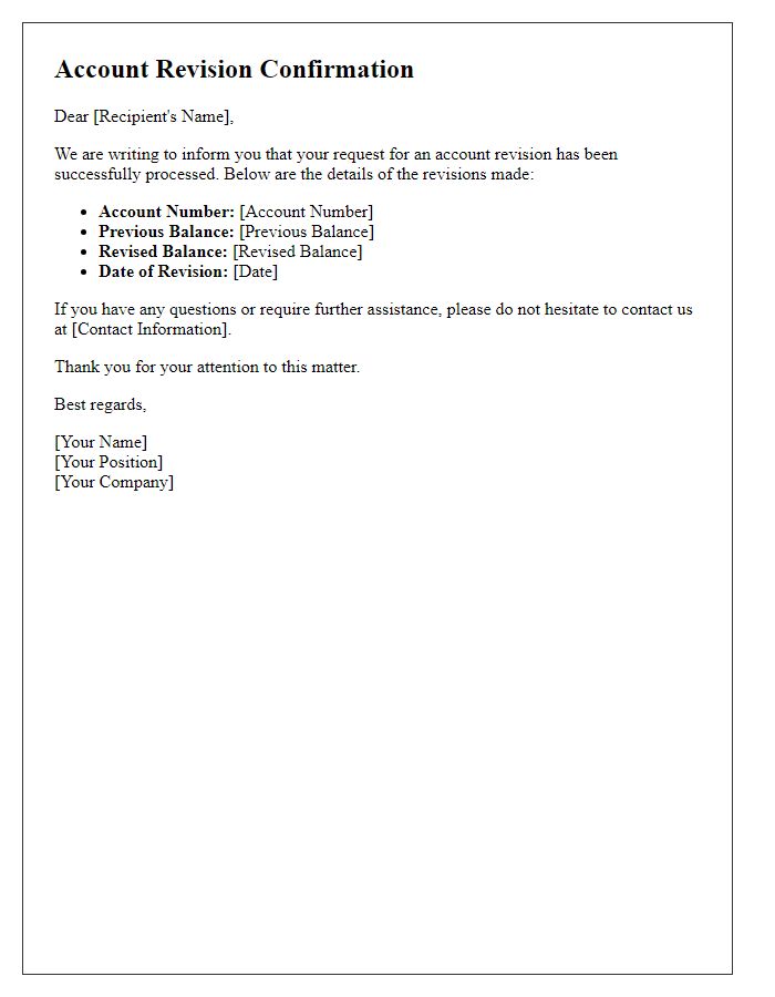 Letter template of account revision confirmation.