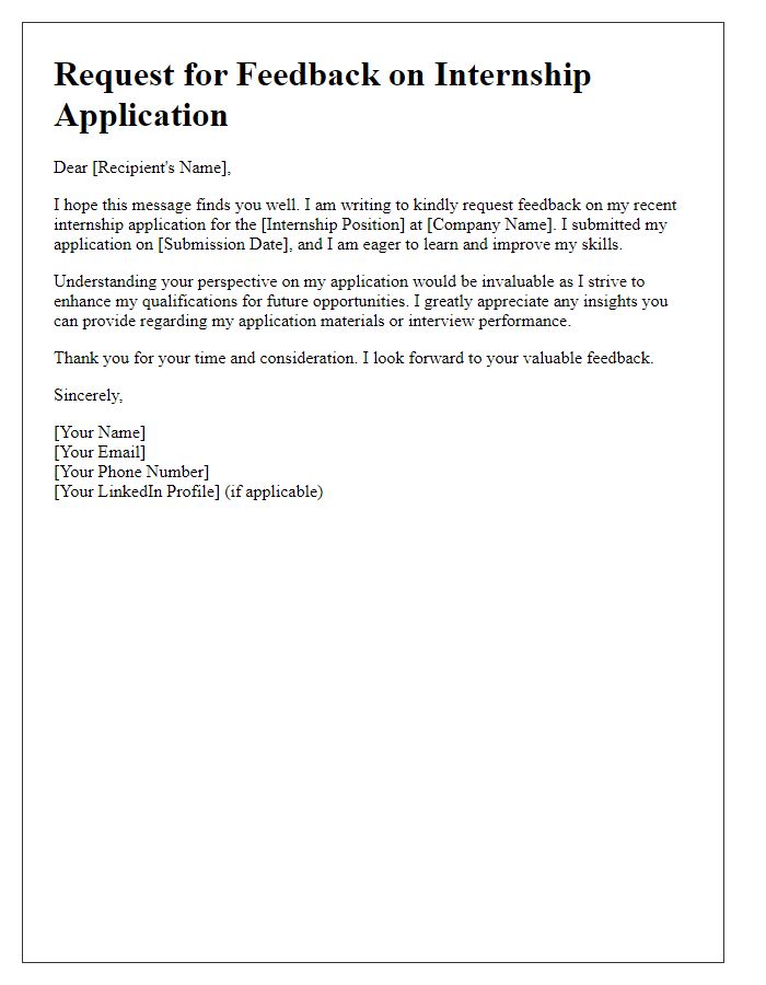 Letter template of application for internship feedback