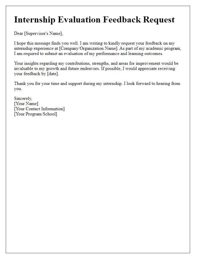 Letter template of internship evaluation feedback request